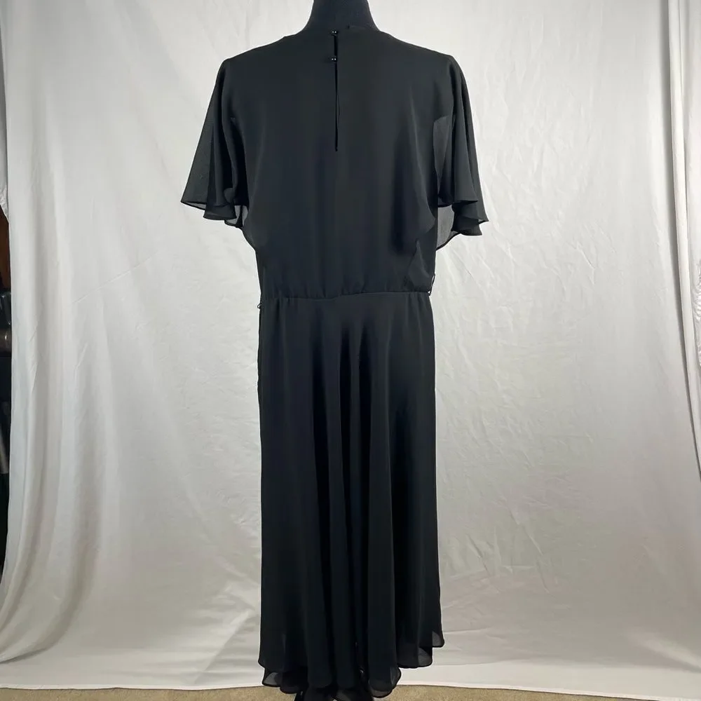 Ursula Of Switzerland Black Flowy Evening Midi Dress - Women’s‎ 14